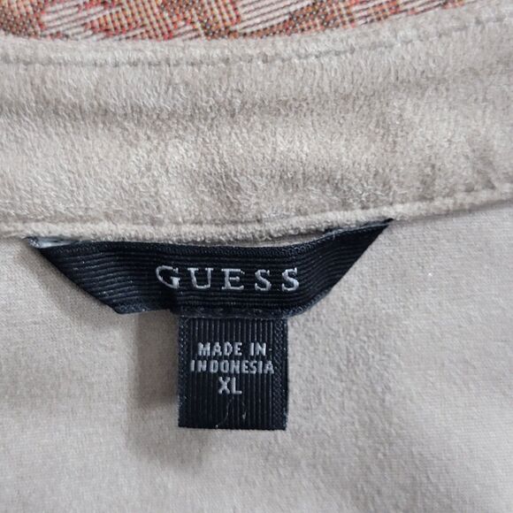 Guess Top Womens XL Tan Faux Suede Sleeveless V Neck Halter Zip Front Peplum - Picture 10 of 11